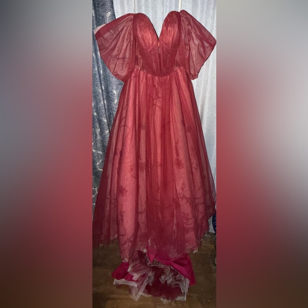 Allure Bridal Ruby Red Off-Shoulder Tulle Gown - Sweetheart Neckline
